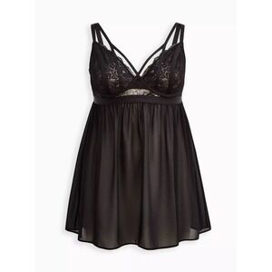 Torrid Babydoll Lingerie Night Dress Black Lace Strappy Studded Plus Size 2x
